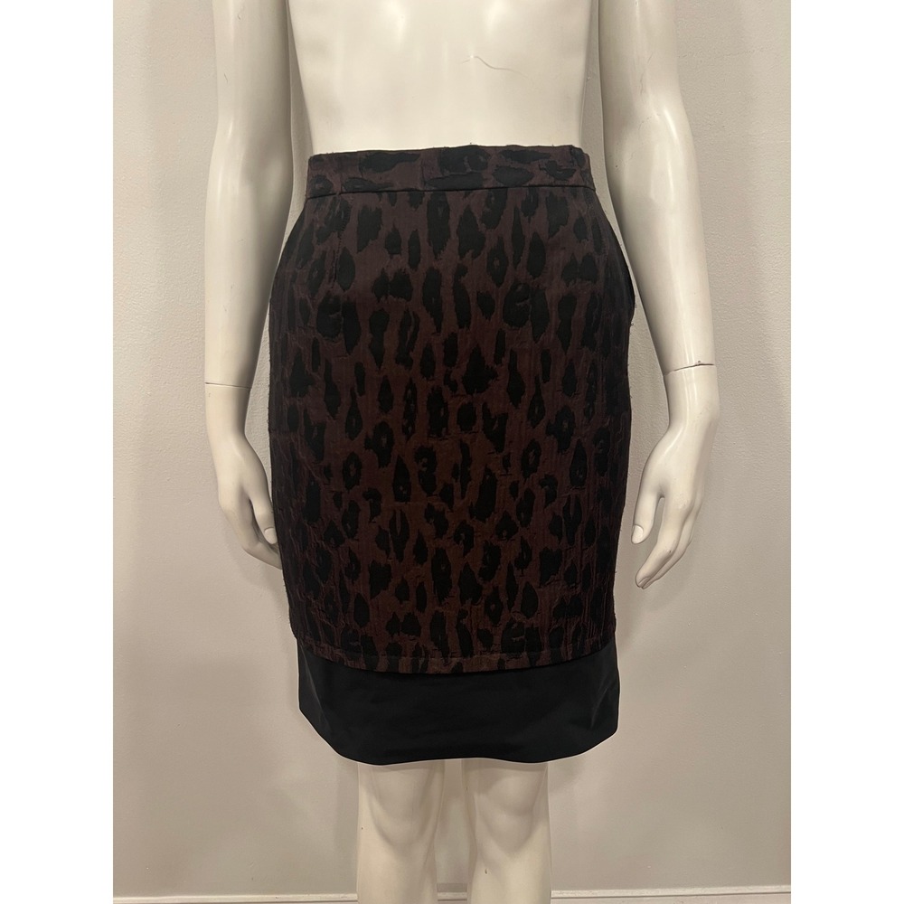 BCBGMAXAZRIA Jaden Pencil Skirt Women Brown Leopard Print Jacquard Size 4 NEW